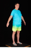  Spencer blue t shirt blue yellow shorts dressed slides standing whole body 0016.jpg